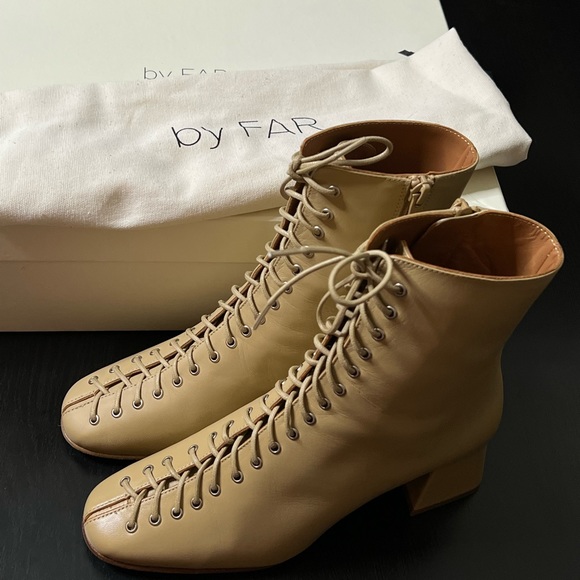 By Far Becca Lace Up Leather Ankle Boots - Picture 2 of 11